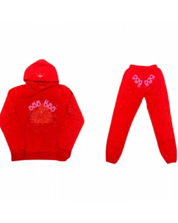 Sp5der 555555 Tracksuit pant and hoodie Red