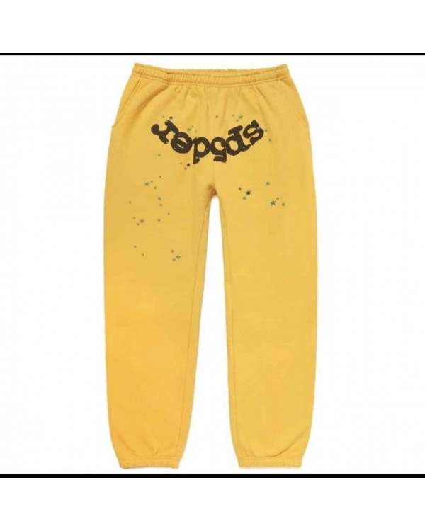 Sp5der worldwide sweatpants Yellow with black writing